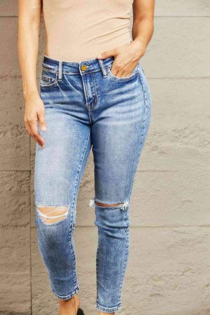 BAYEAS Jean skinny taille mi-haute effet vieilli