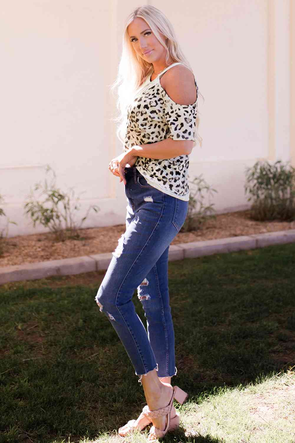 Two-Tone Animal Print Cutout Tee