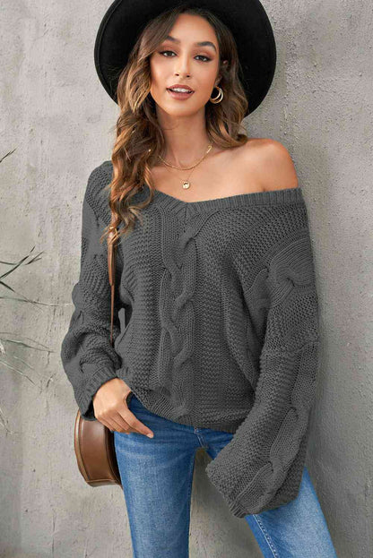 Cable Knit V-Neck Sweater