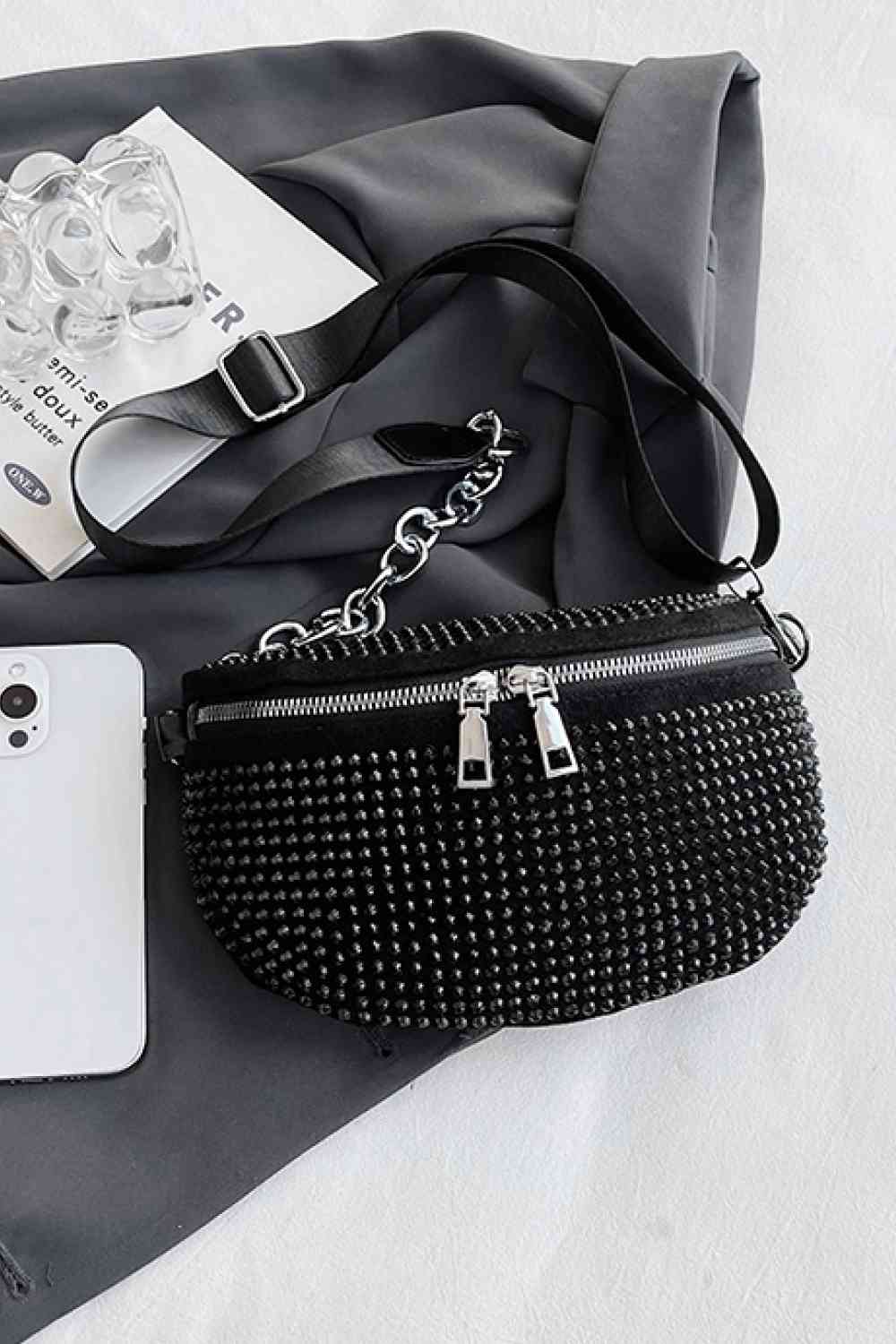 Bolso bandolera de cuero PU con diamantes de imitación