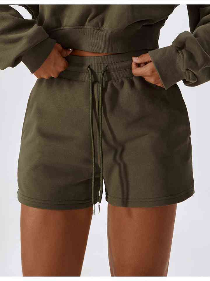 Shorts deportivos con cintura fruncida y cordón