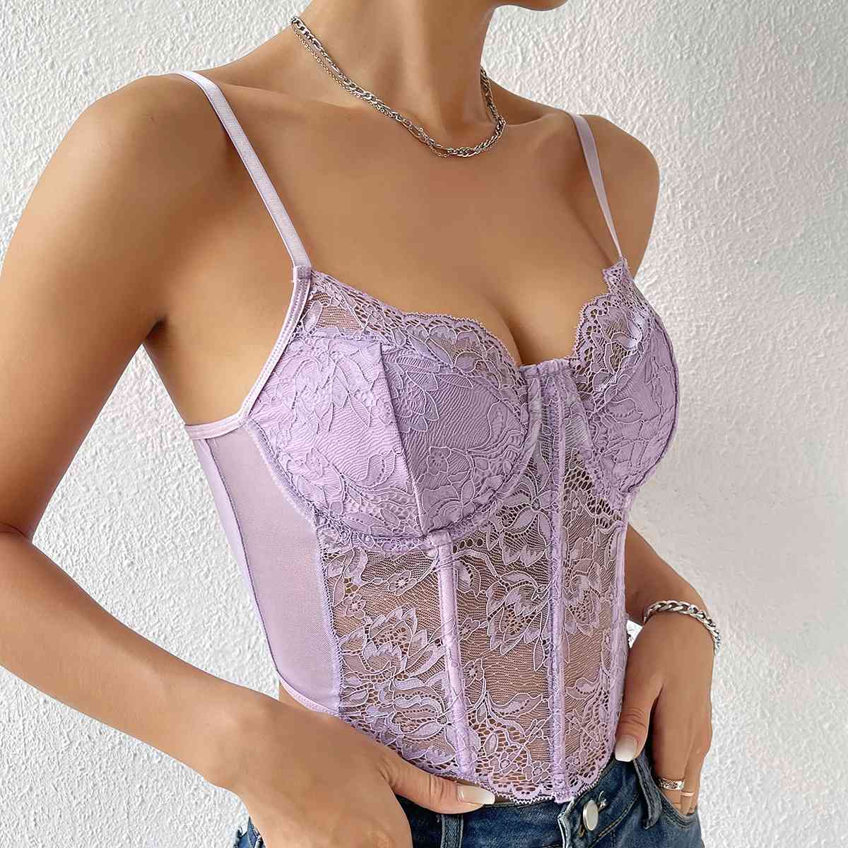 Camisola con detalle de encaje y escote corazón