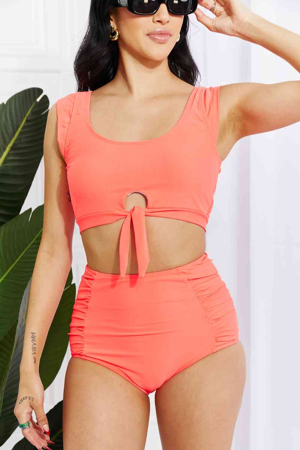 Marina West Swim - Ensemble haut de maillot court Sanibel et bas froncé - Corail