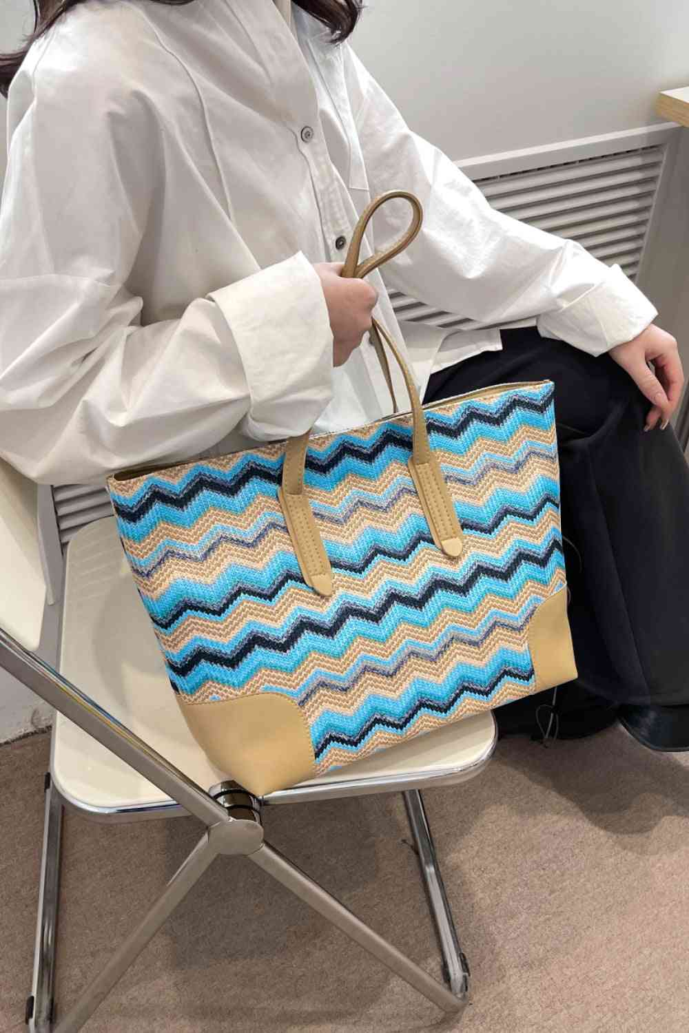 Sac fourre-tout en paille à chevrons