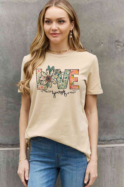 Simply Love T-shirt en coton graphique LOVE YOURSELF pleine taille