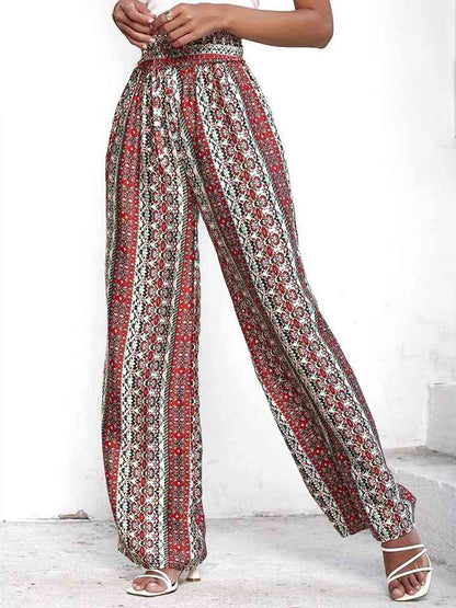 Pantalon large imprimé à taille nouée