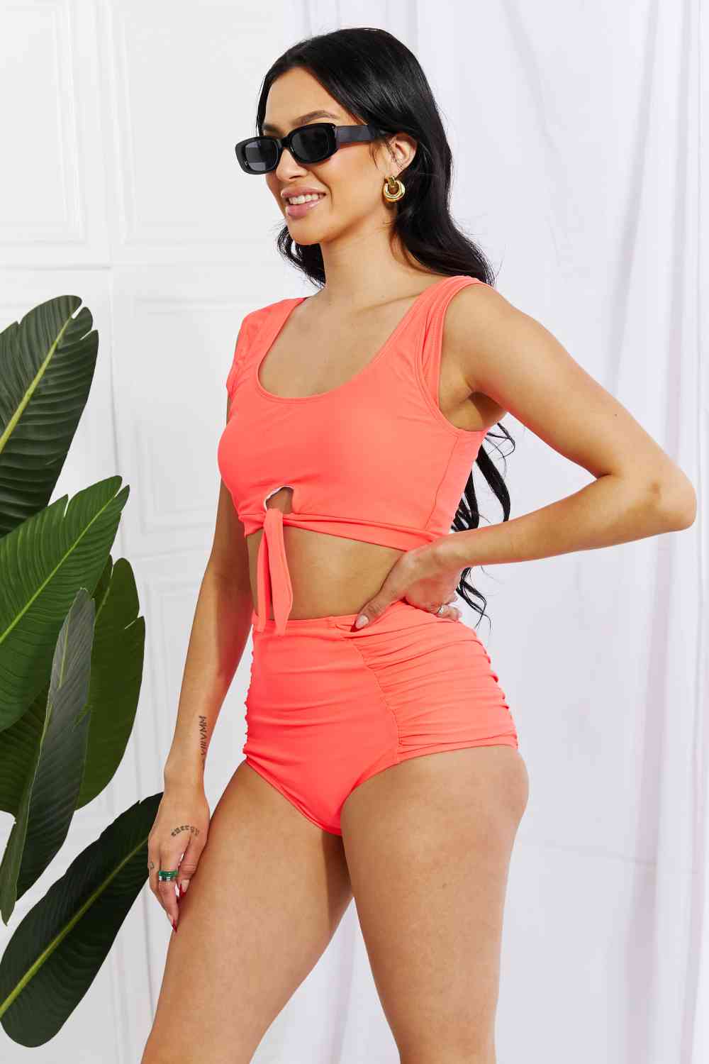 Marina West Swim - Ensemble haut de maillot court Sanibel et bas froncé - Corail