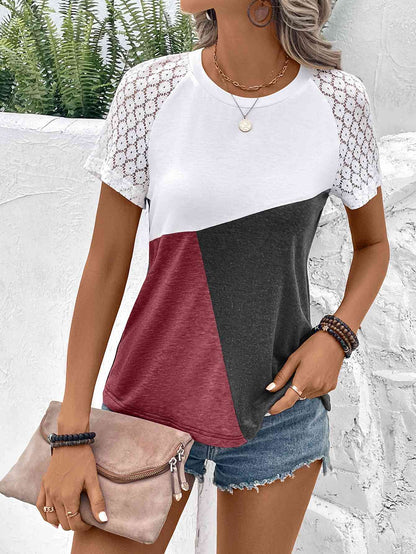 T-shirt à col rond et manches raglan color block