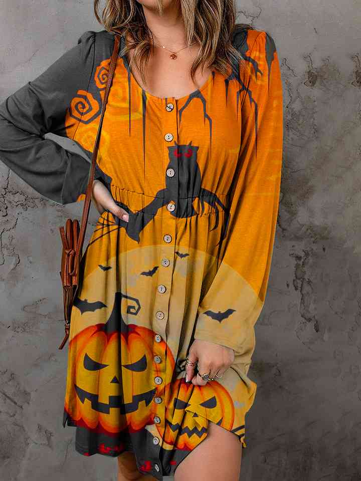 Full Size Halloween Theme Round Neck Puff Sleeve Magic Dress