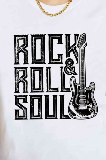 Camiseta de algodón con gráfico ROCK &amp; ROLL SOUL de talla grande de Simply Love