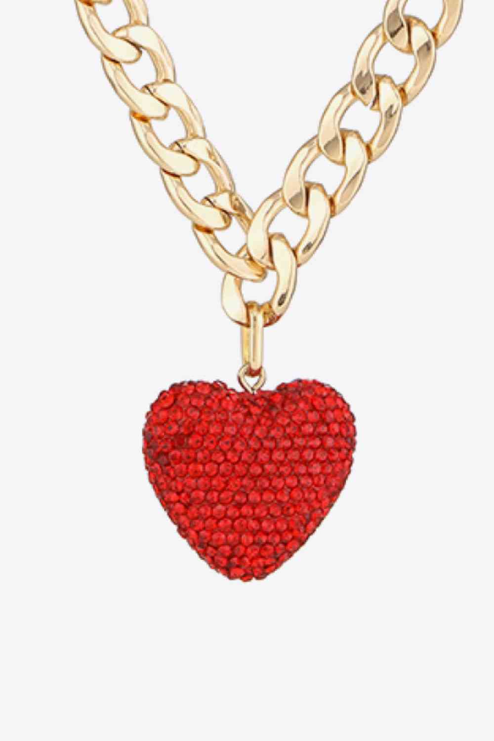 Collier à chaîne gourmette avec pendentif coeur en strass
