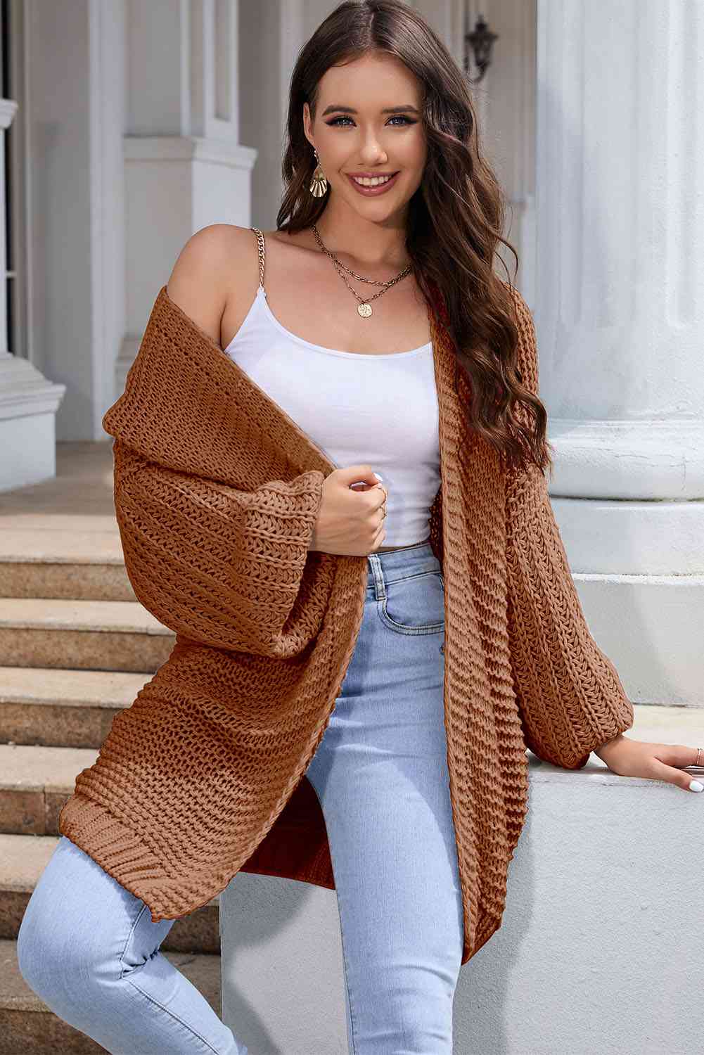 Cardigan long ouvert sur le devant