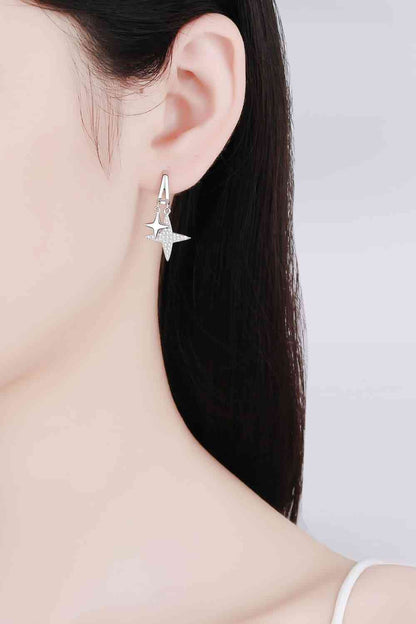 Boucles d'oreilles pendantes plaquées rhodium étoile Moissanite