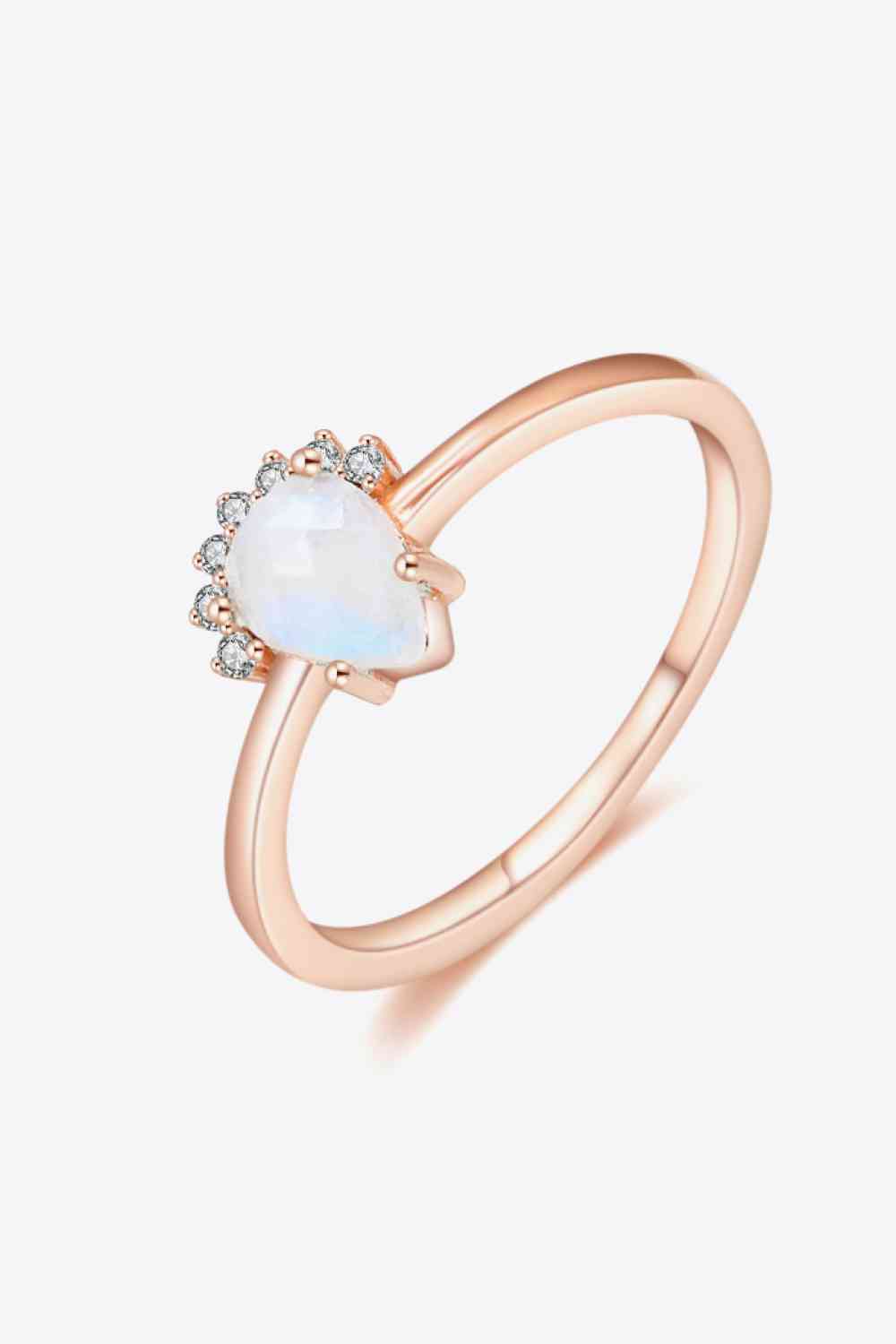 Anillo De Piedra Luna Natural En Forma De Pera Chapado En Oro Rosa De 18 Quilates