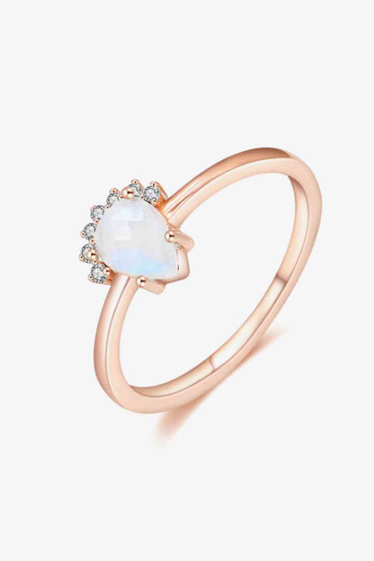 Bague en pierre de lune naturelle en forme de poire plaquée or rose 18 carats