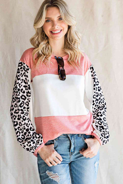 Leopard Color Block Top