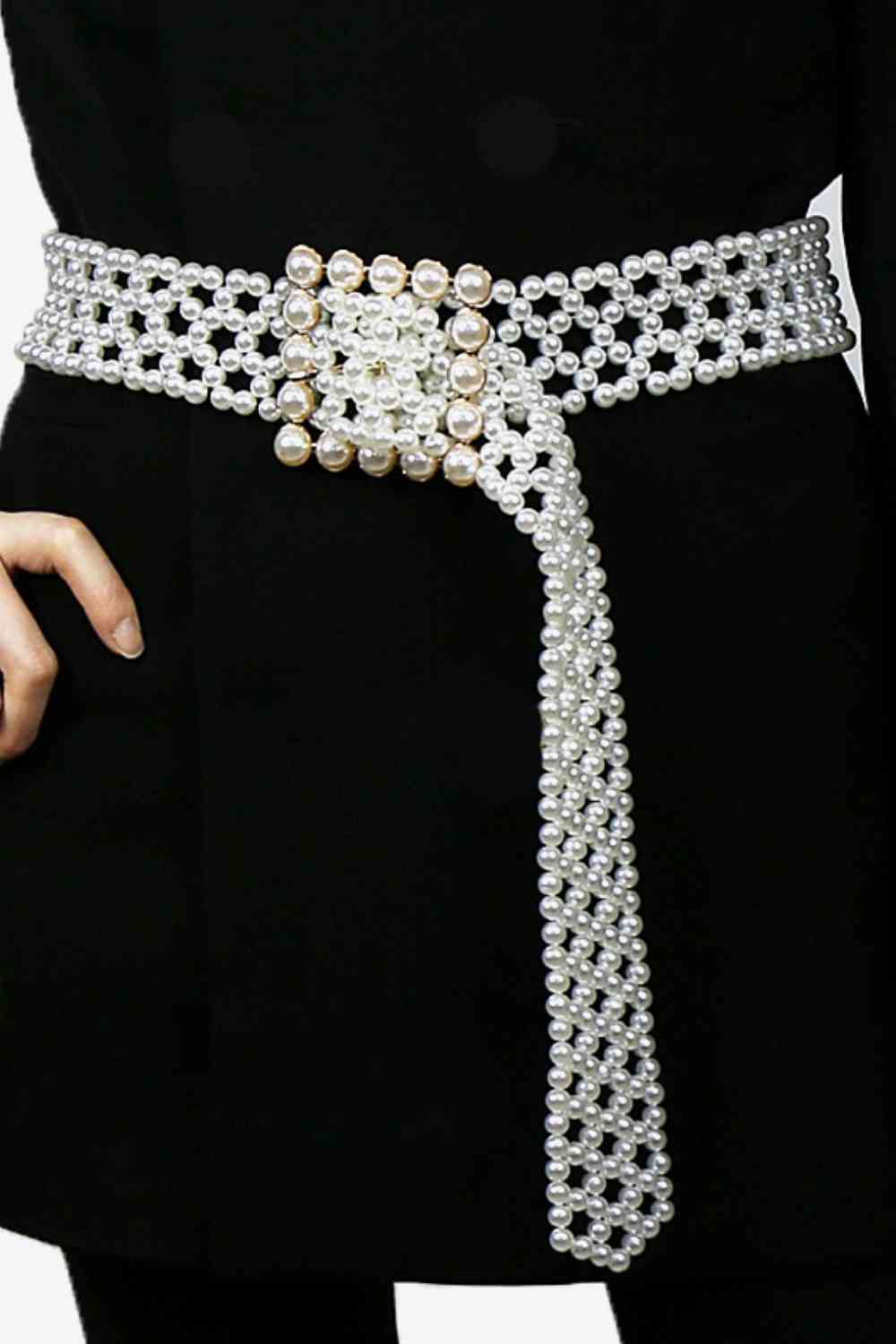 Cinturón de perlas con hebilla de aleación