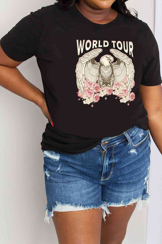 T-shirt en coton graphique Simply Love WORLD TOUR Eagle Graphic