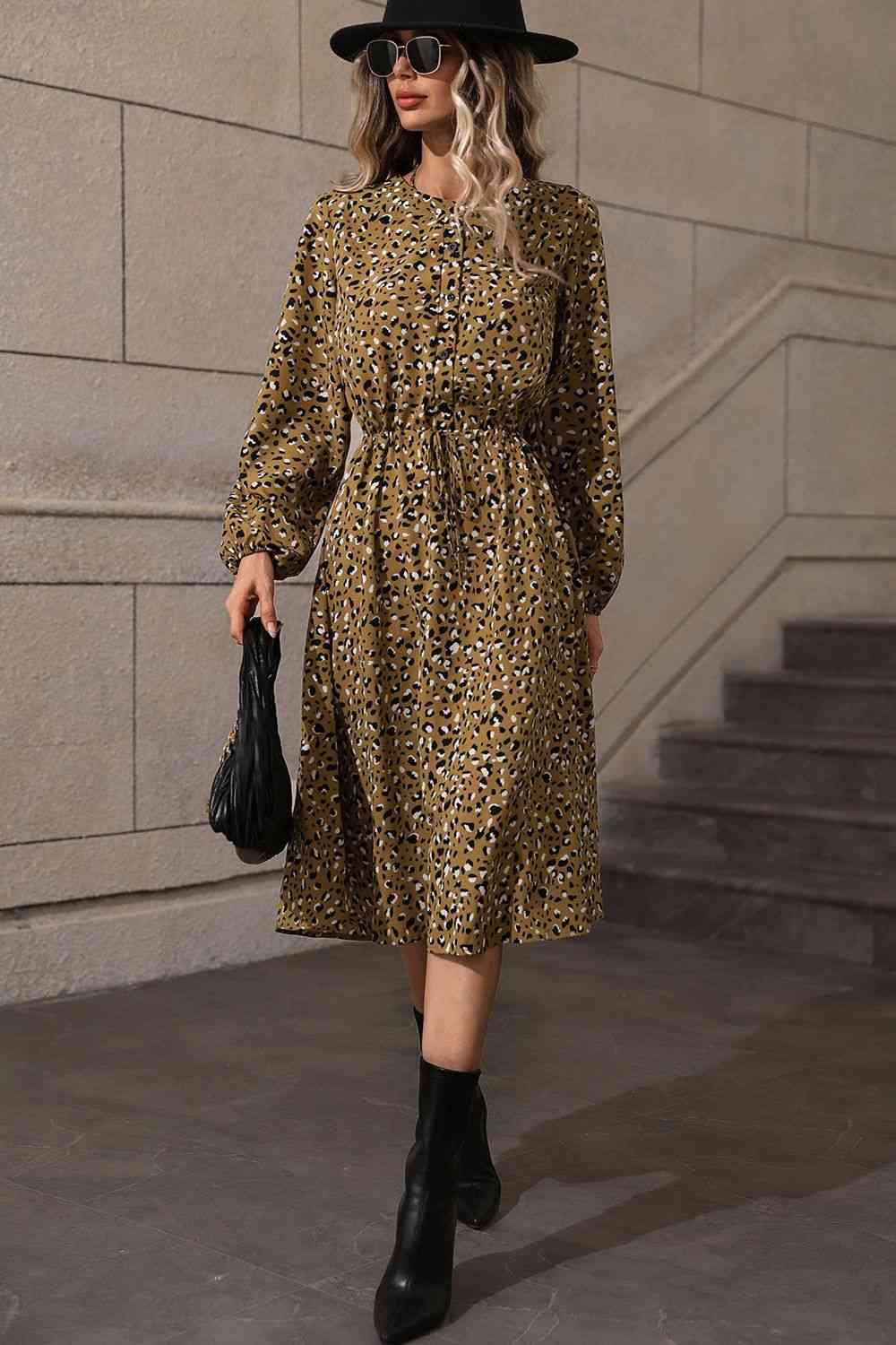 Printed Long Sleeve Midi Dress