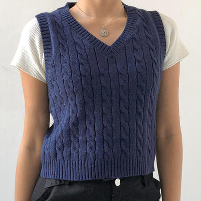 Gilet pull à col en V en maille torsadée