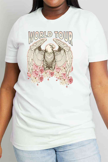 Camiseta de algodón con gráfico de águila WORLD TOUR de tamaño completo de Simply Love