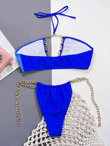 Ensemble de bikini dos nu avec détail chaîne