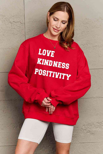 Sudadera con gráfico LOVE KINDNESS POSITIVITY de tamaño completo de Simply Love