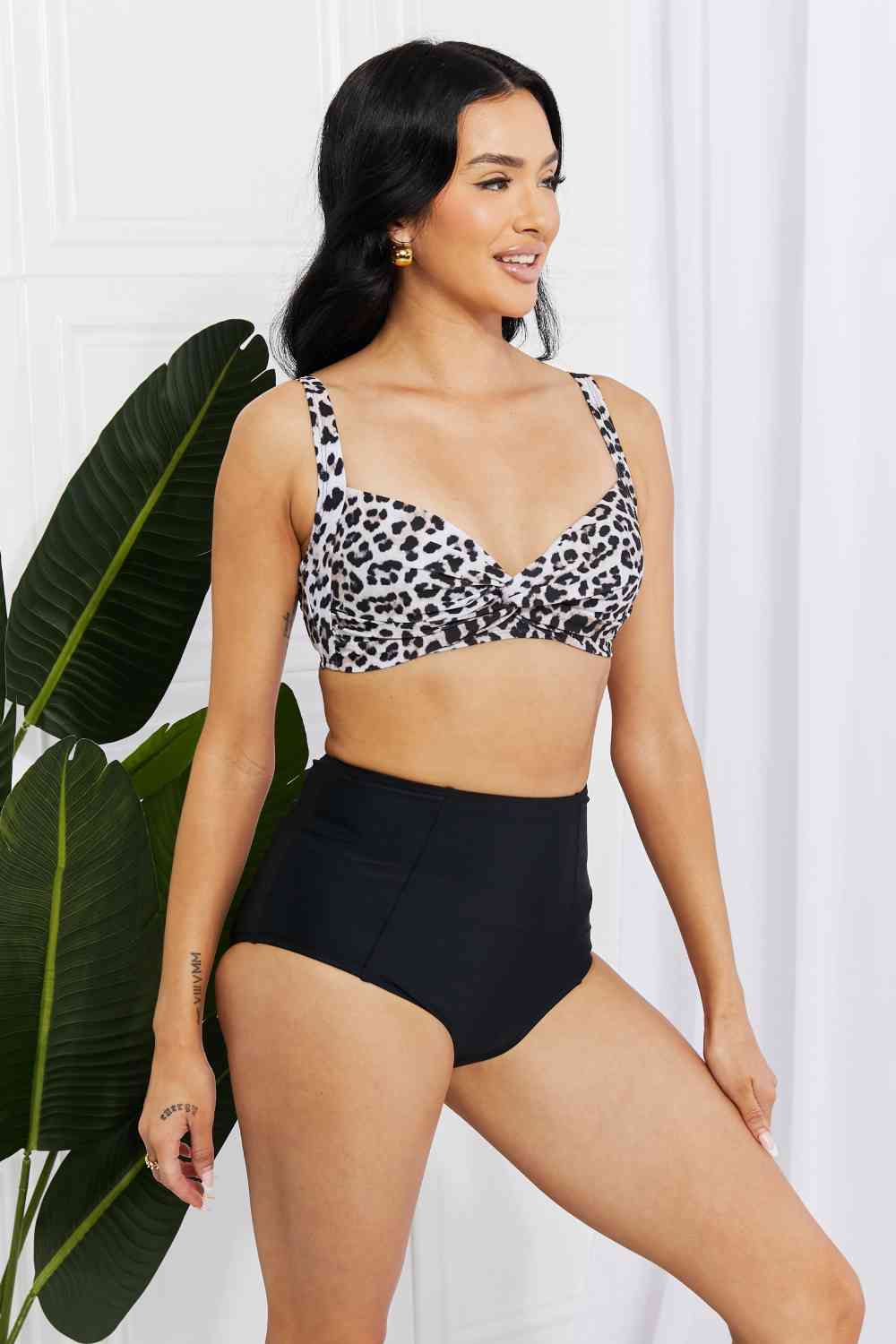 Marina West Swim Take A Dip - Bikini taille haute torsadé en léopard