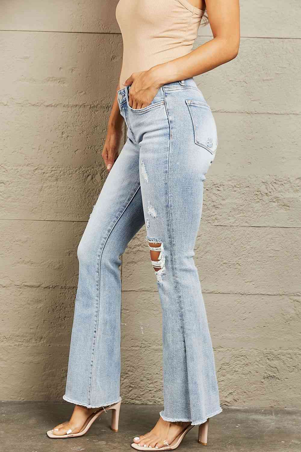 BAYEAS Mid Rise Distressed Flare Jeans