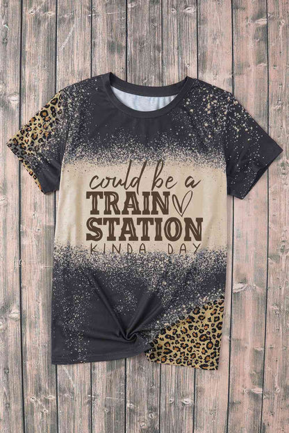 Slogan Graphic Leopard Tee Shirt