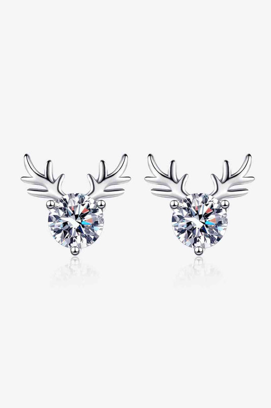 Boucles d'oreilles moissanite en forme de renne en argent sterling 925