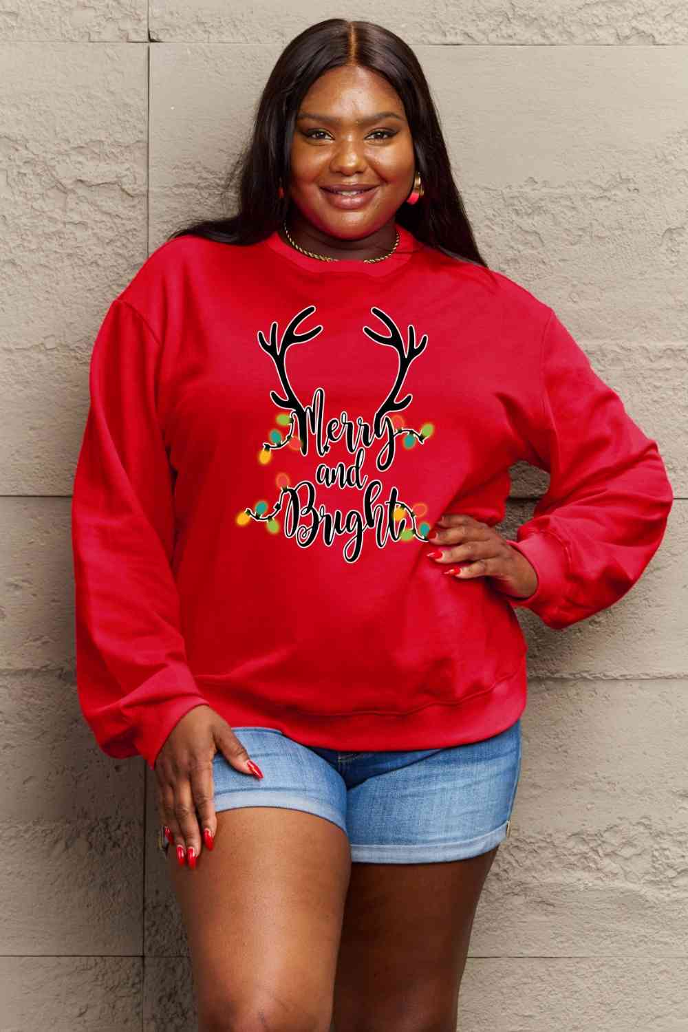 Sweat-shirt graphique Simply Love pleine taille MERRY AND BRIGHT