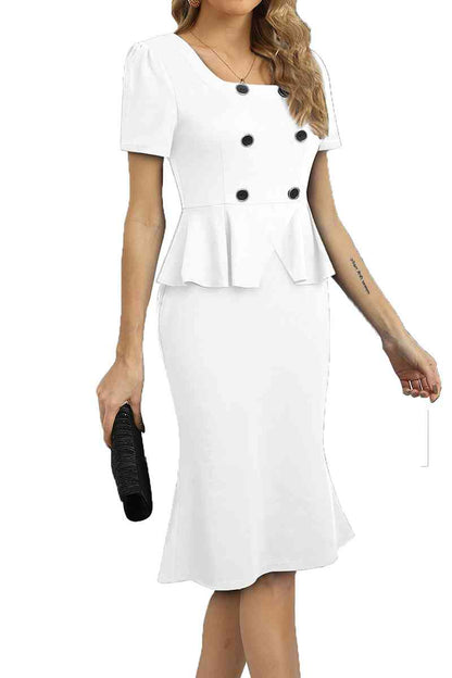 Square Neck Short Sleeve Pencil Dress