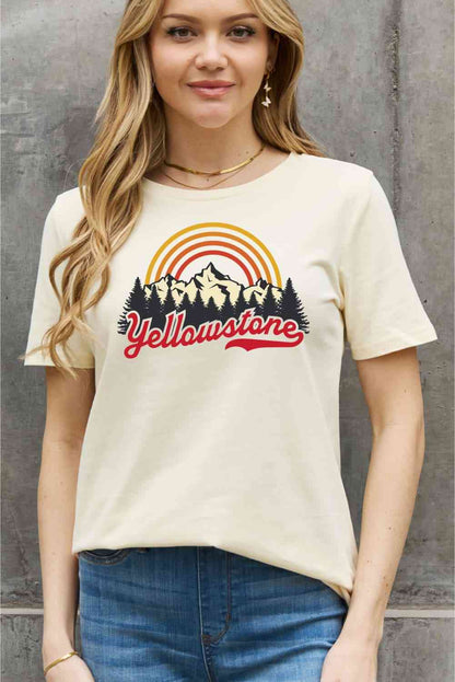 Camiseta de algodón con estampado YELLOWSTONE de tamaño completo de Simply Love