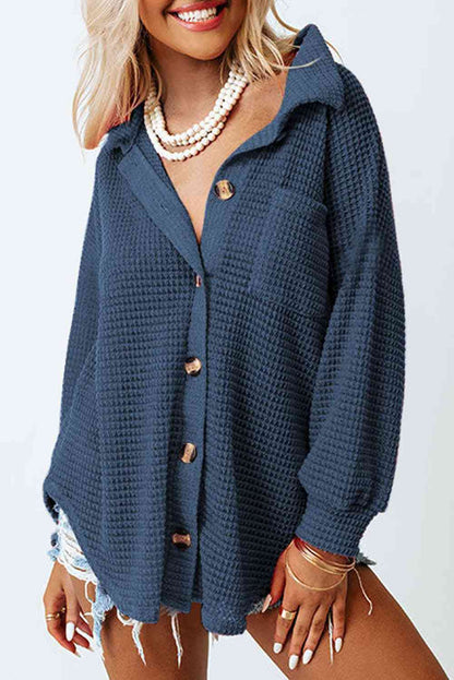 Chemise à manches longues boutonnée en tricot gaufré avec poche