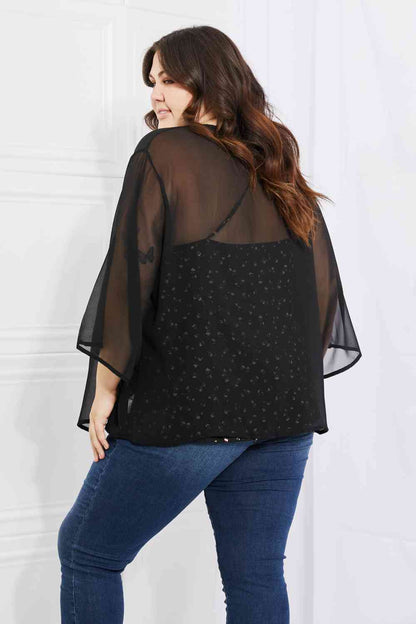 Melody Just Breathe Kimono en mousseline de soie pleine taille en noir