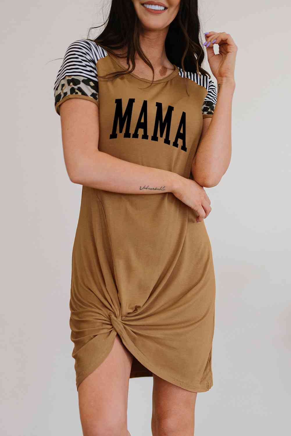 MAMA Graphic Round Neck Twisted Dress