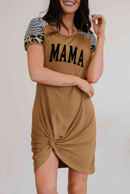 MAMA Graphic Round Neck Twisted Dress