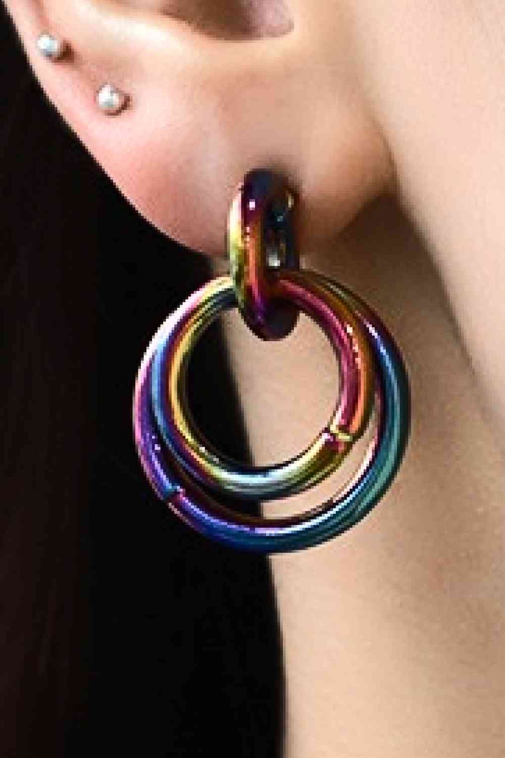 Boucles d'oreilles doubles créoles multicolores