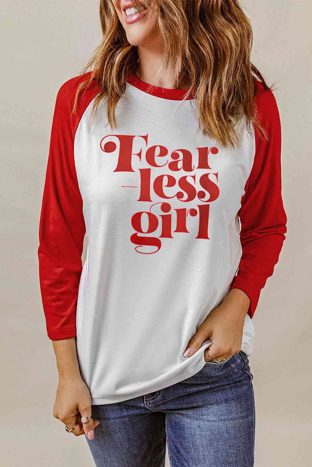 Top de manga raglán con estampado FEARLESS GIRL