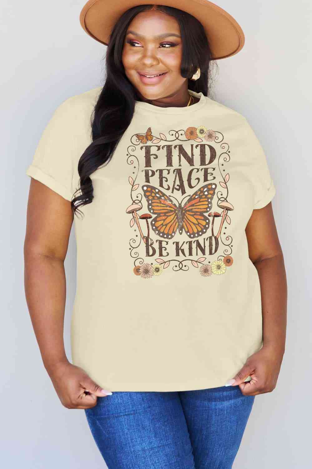 Camiseta de algodón con estampado de talla grande FIND PEACE BE KIND de Simply Love