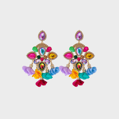 Boucles d'oreilles pendantes en alliage de strass en forme de fleur