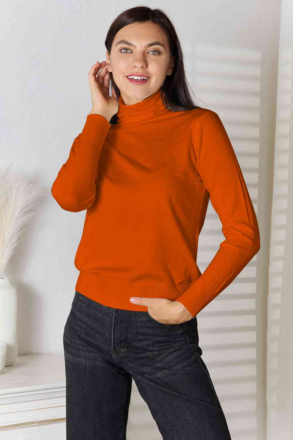 Full Size Turtleneck Long Sleeve Knit Top