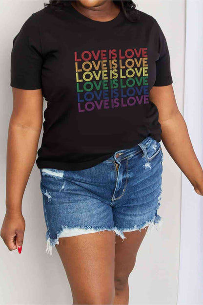 Camiseta de algodón con gráfico LOVE IS LOVE de tamaño completo de Simply Love