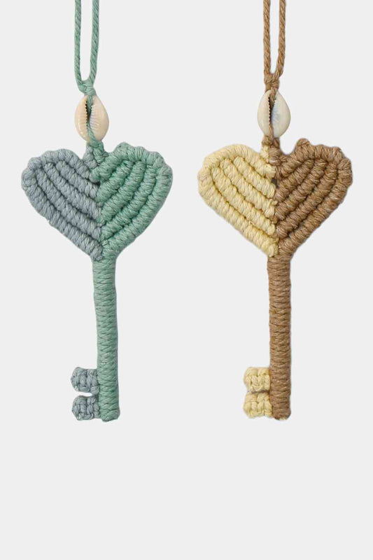 Collier pendentif en forme de clé en cordon de coton