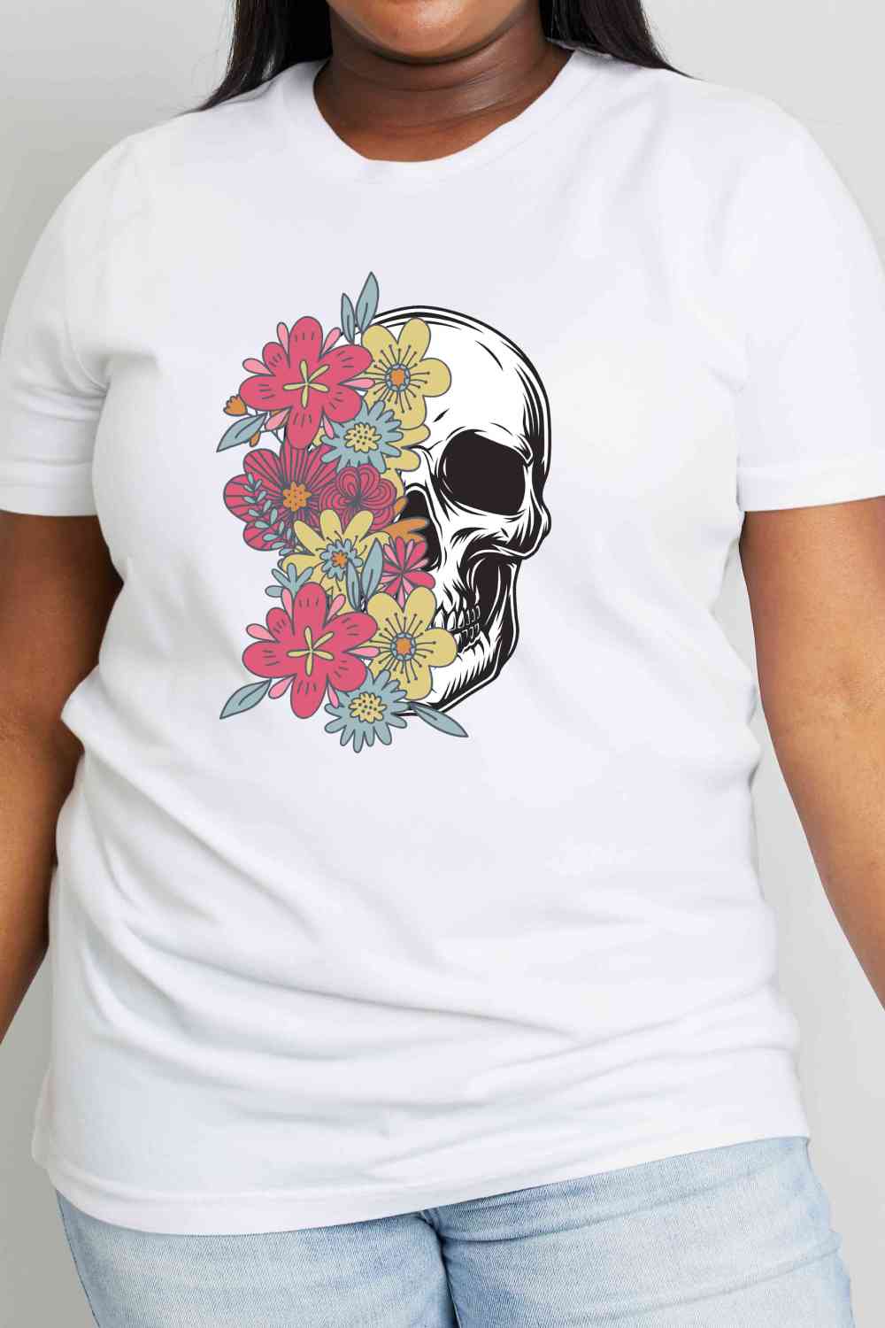 Camiseta de algodón con estampado de calavera de tamaño completo de Simply Love