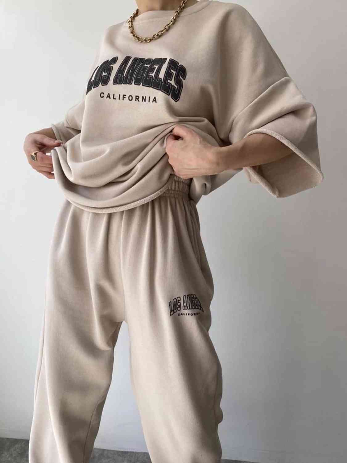 Conjunto de sudadera y pantalón deportivo con gráfico LOS ANGELES CALIFORNIA