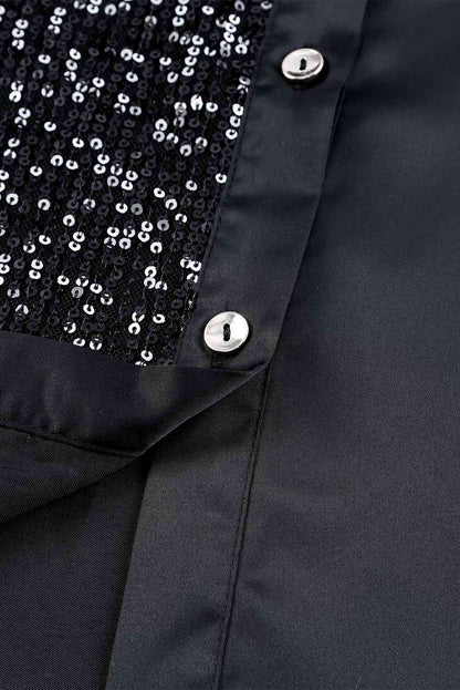 Robe chemise haute-basse boutonnée sur le devant à sequins