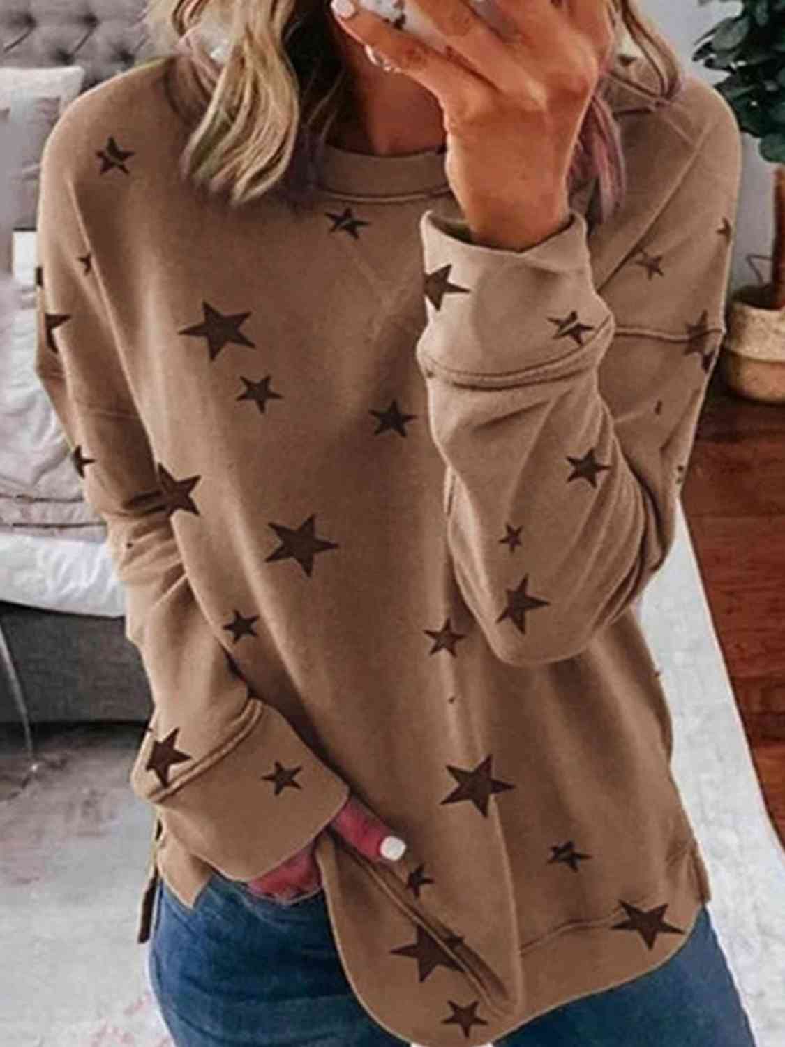 Star Round Neck Dropped Shoulder Sweatshirt