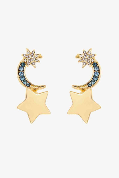 Boucles d'oreilles pendantes en forme d'étoile et de lune, 5 paires, vente en gros, souhait durable, incrustées de strass